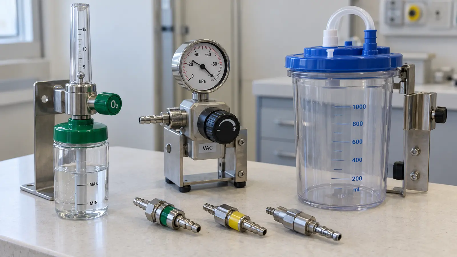 Flowmetre, vakum regülatörü ve medikal gaz aksesuarları